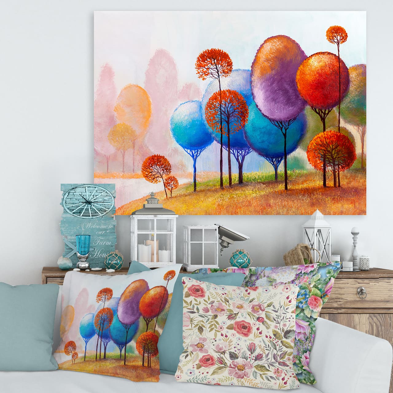 Designart - Colourful Trees Impression III - Traditional Canvas Wall Art Print